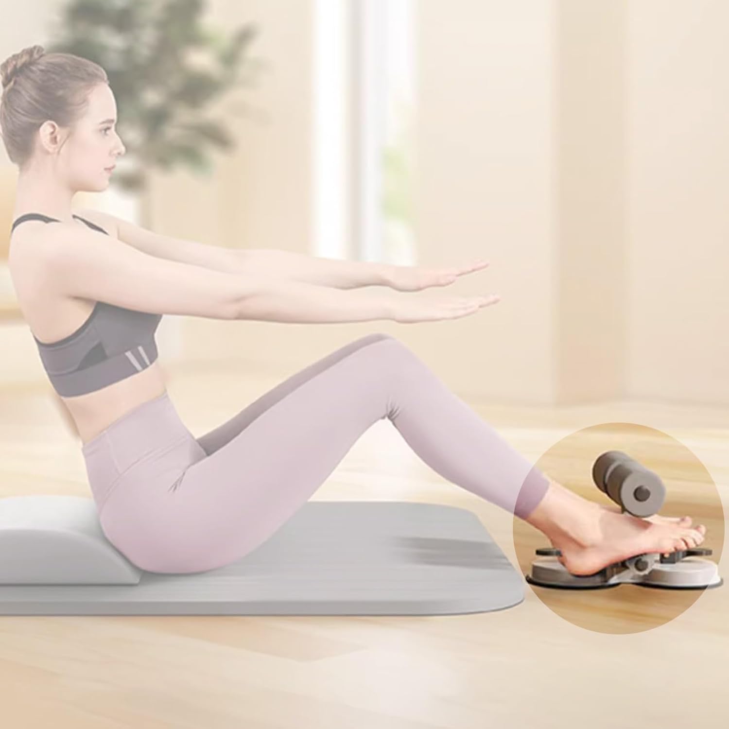 SOPORTE ABDOMINAL CON VENTOSAS Y LIGAS DE RESISTENCIA FITNESS  COLOR GRIS - 3