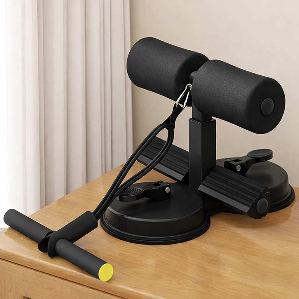 SOPORTE ABDOMINAL CON VENTOSAS Y LIGAS DE RESISTENCIA FITNESS COLOR NEGRO - 1