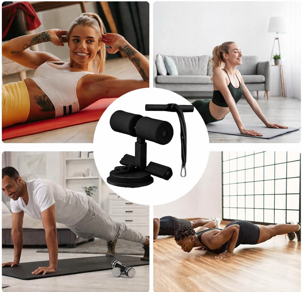 SOPORTE ABDOMINAL CON VENTOSAS Y LIGAS DE RESISTENCIA FITNESS COLOR NEGRO - 4