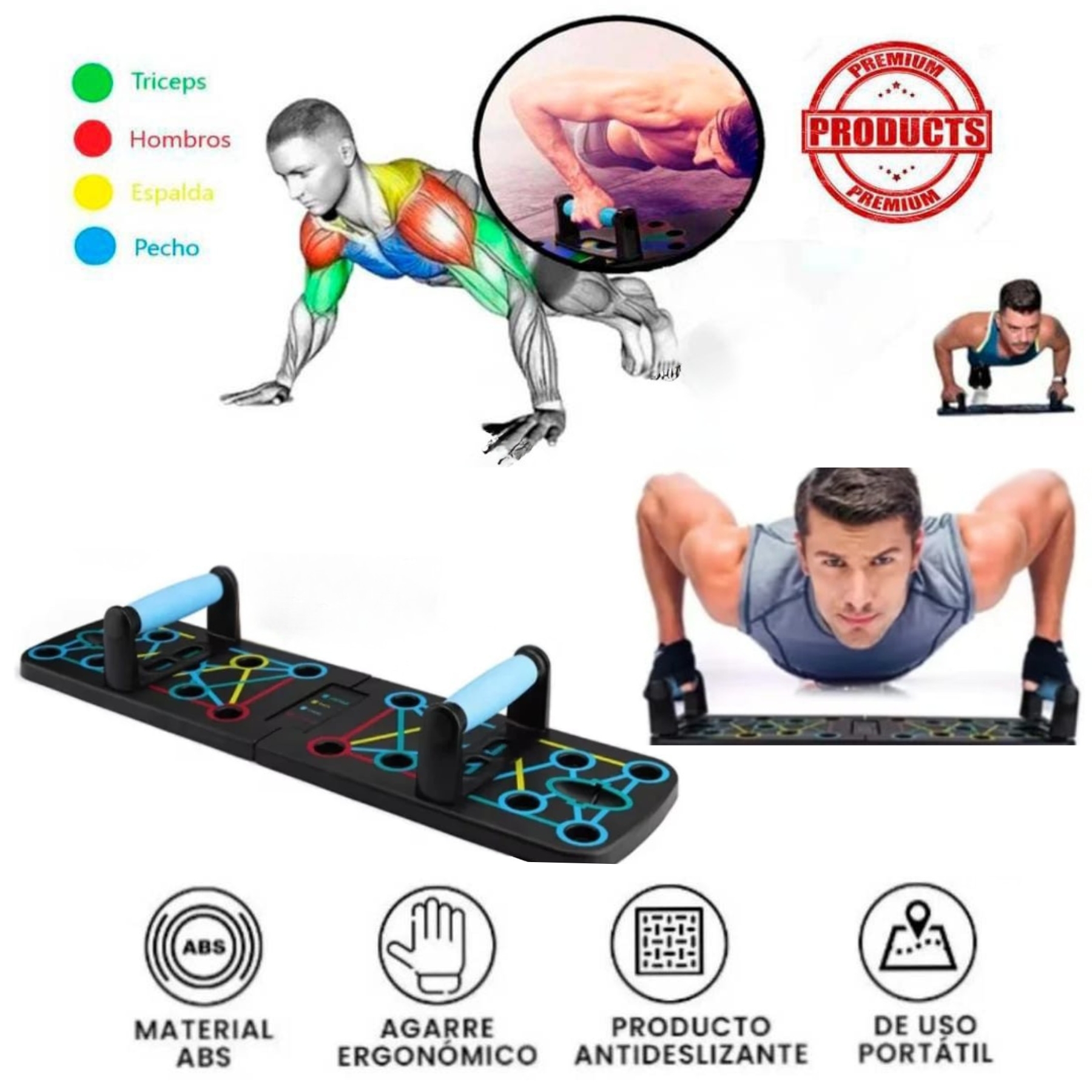 TABLERO DE FLEXIONES MULTIFUNCIONAL PARA PLANCHAS PECHO GYM SISTEMA DE ENTRENAMIENTO POR COLORES - 1