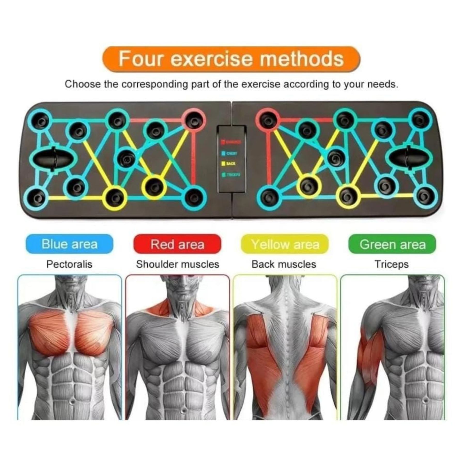 TABLERO DE FLEXIONES MULTIFUNCIONAL PARA PLANCHAS PECHO GYM SISTEMA DE ENTRENAMIENTO POR COLORES - 5