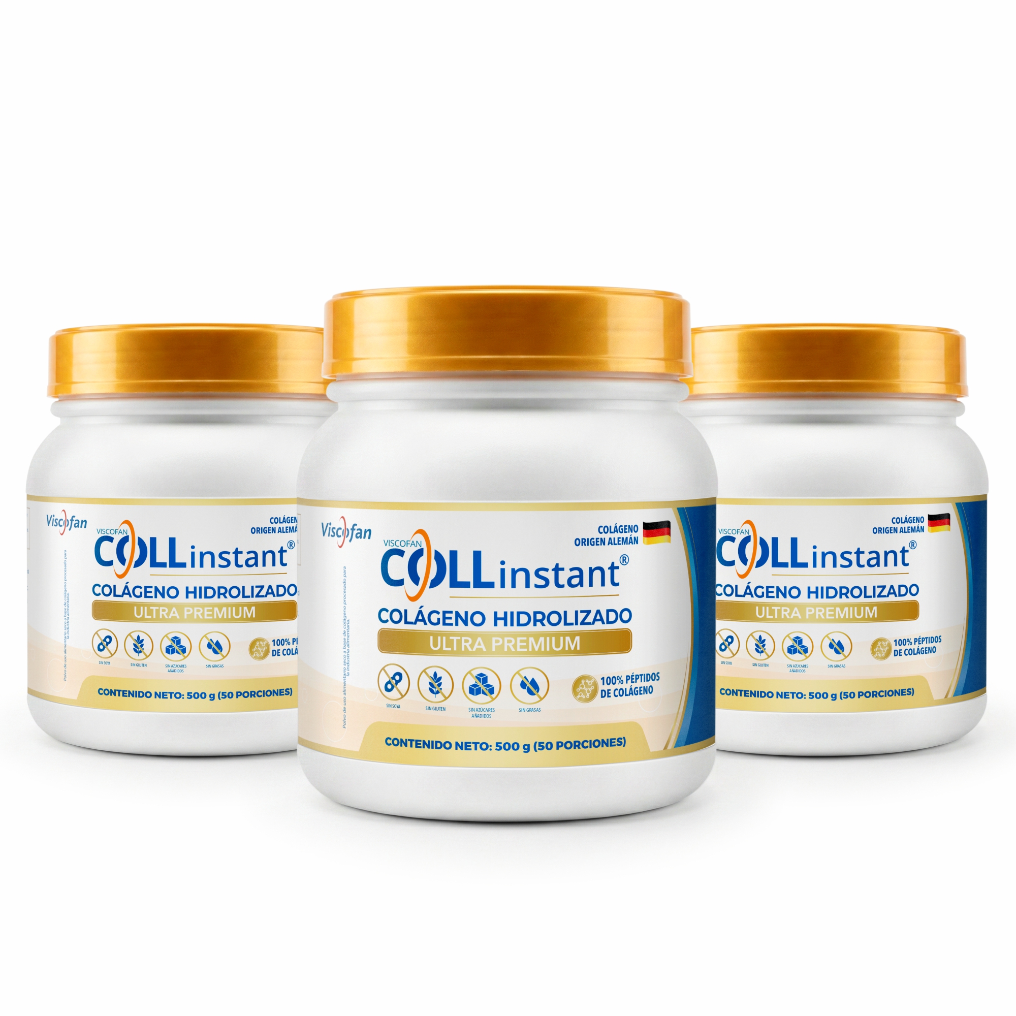COLAGENO HIDROLIZADO VISCOFAN ULTRA PREMIUM COLLINSTANT® PACK 3X500GR ALEMAN 100% PURO - 1