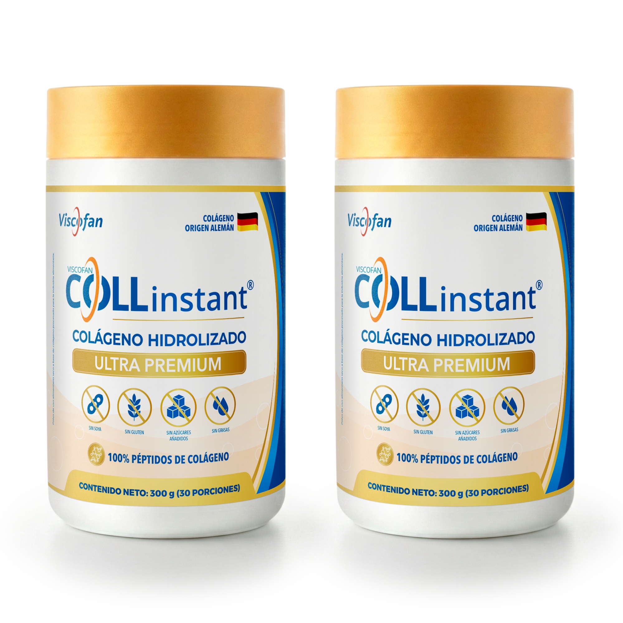 COLAGENO HIDROLIZADO ALEMAN ULTRA PREMIUM COLLINSTANT® 300GR x 2 potes 100% PURO - 1