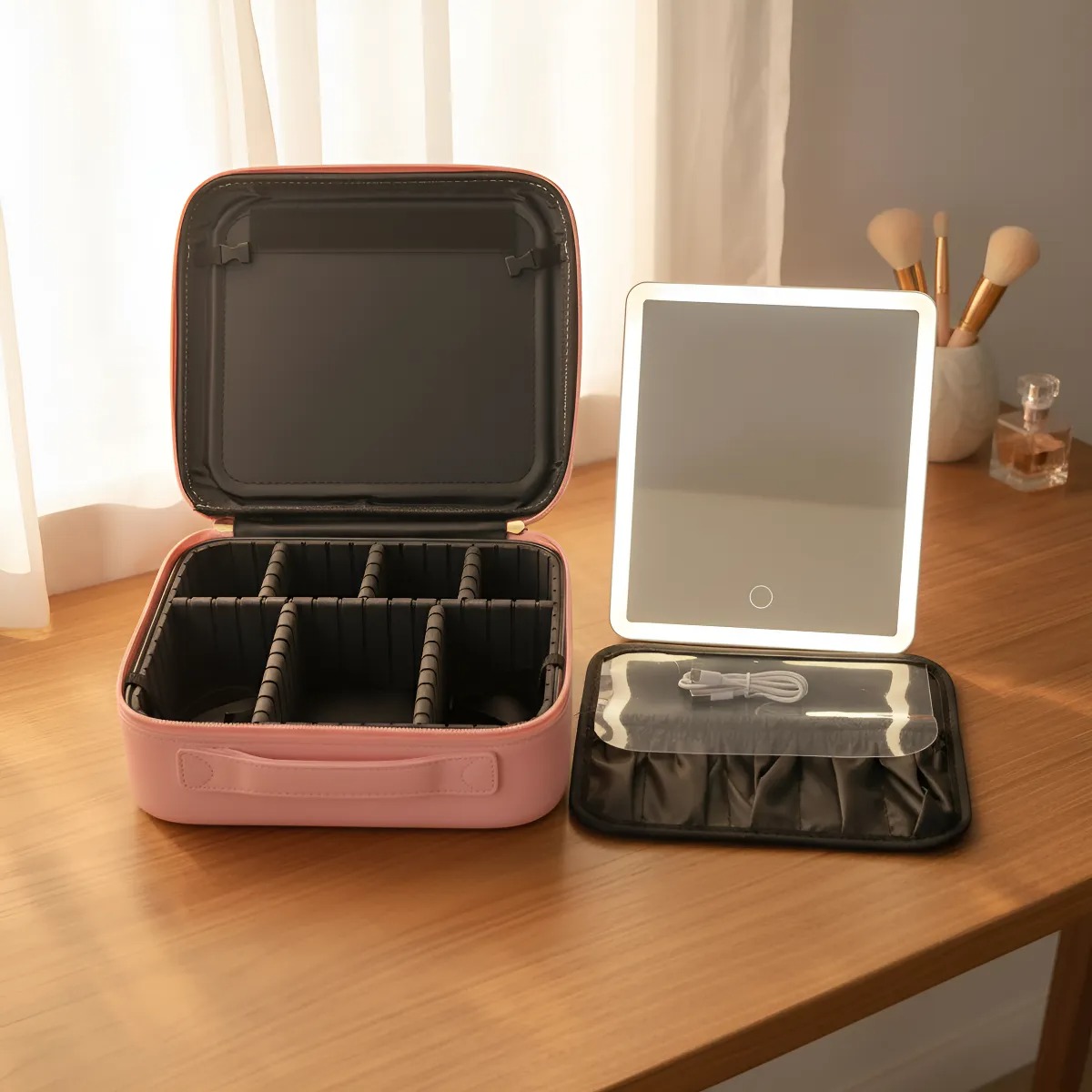 MALETIN DE MAQUILLAJE CON ESPEJO LED - 1