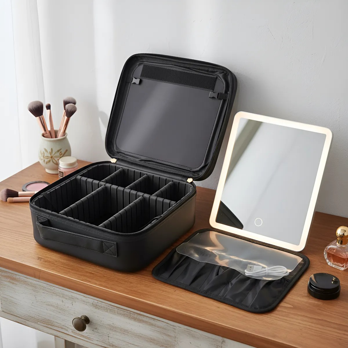 MALETIN DE MAQUILLAJE CON ESPEJO LED - 1