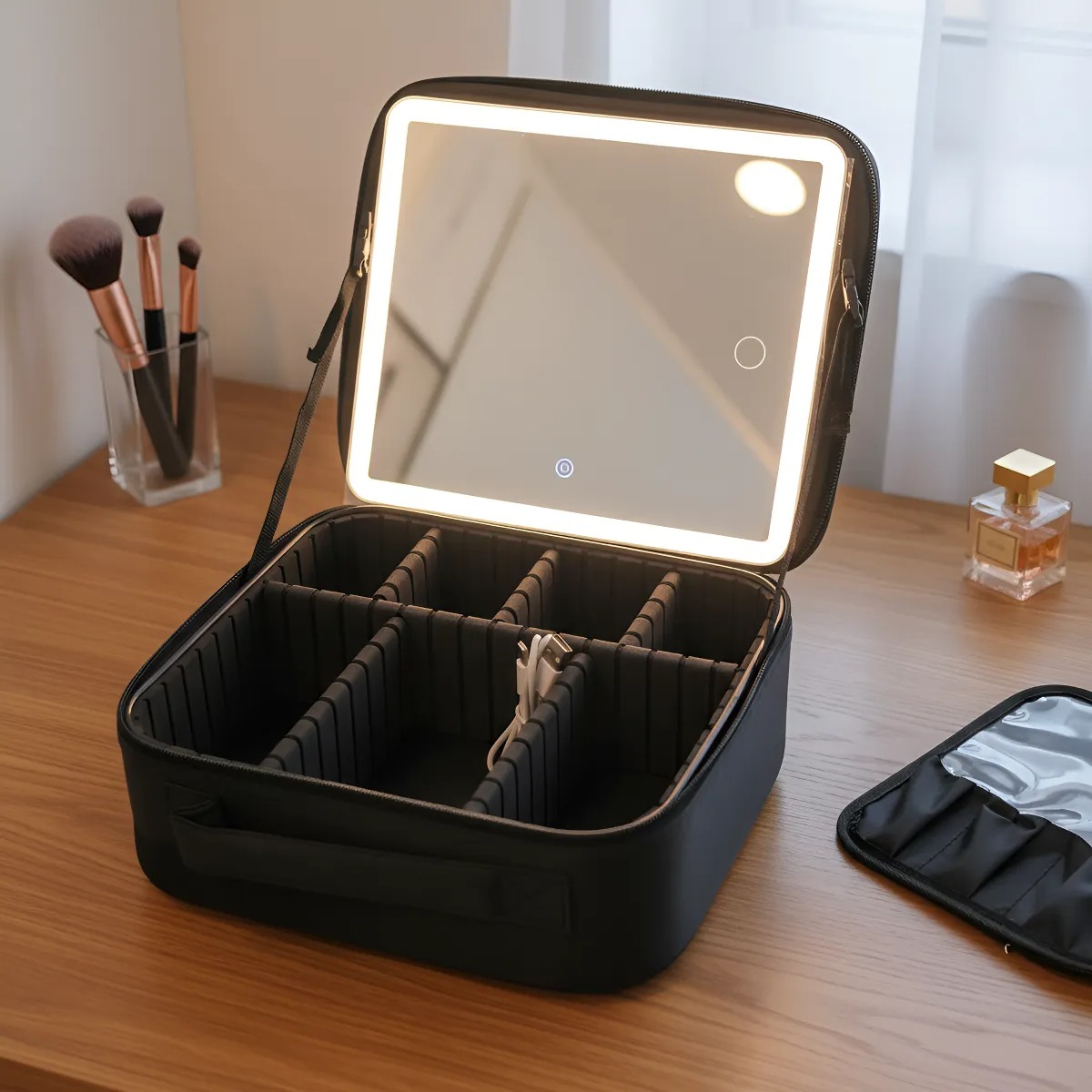 MALETIN DE MAQUILLAJE CON ESPEJO LED - 2