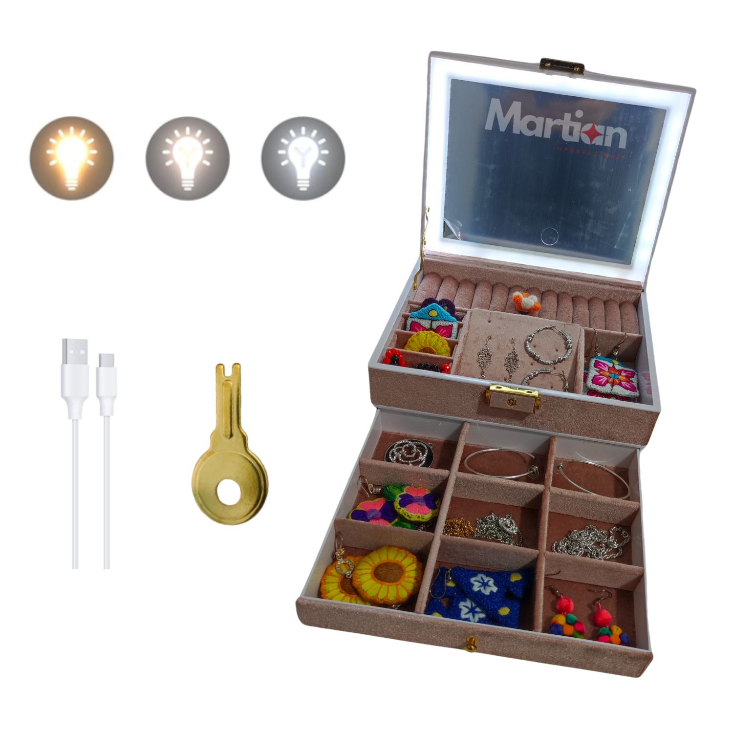 JOYERO ORGANIZADOR CON ESPEJO LED - 1