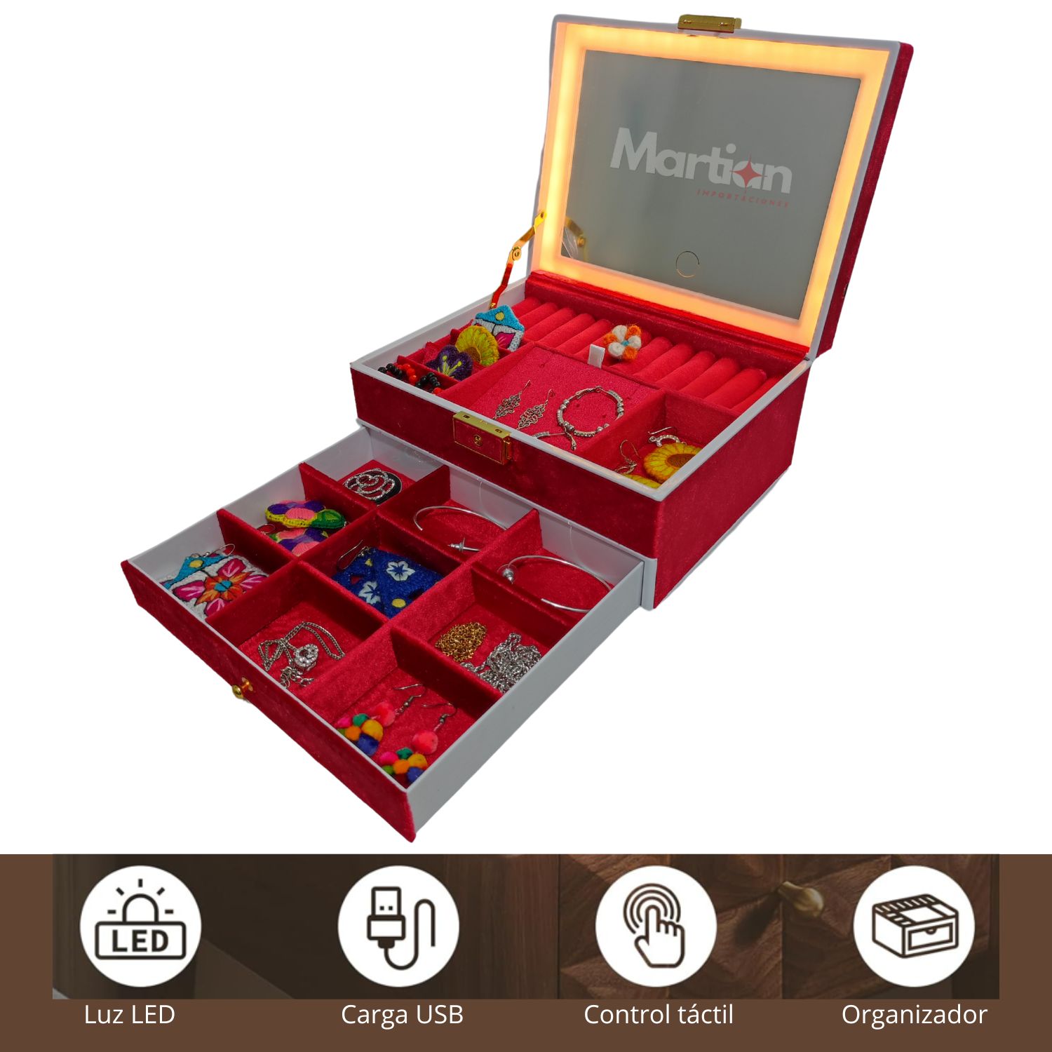 JOYERO ORGANIZADOR CON ESPEJO LED - 2