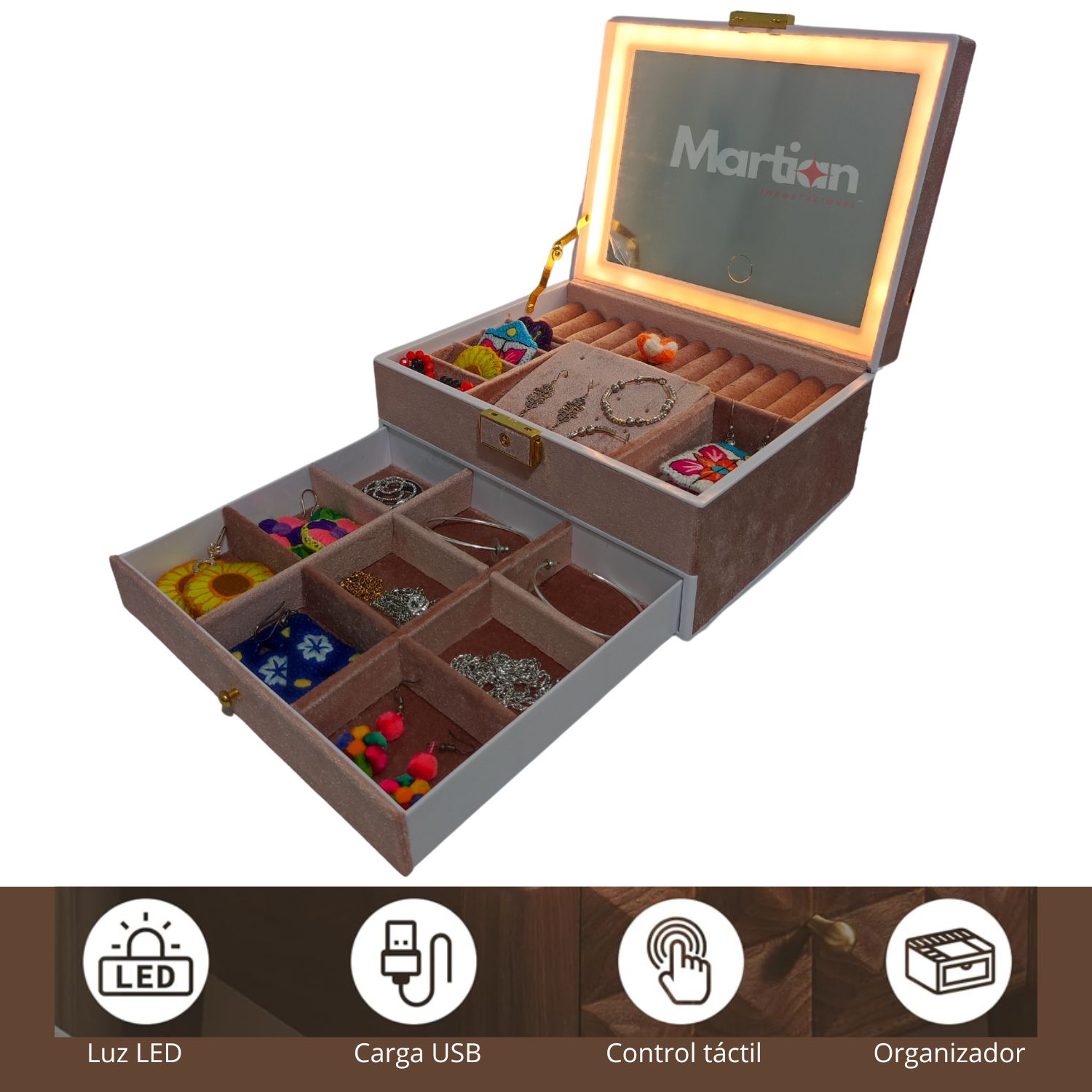 JOYERO ORGANIZADOR CON ESPEJO LED - 2