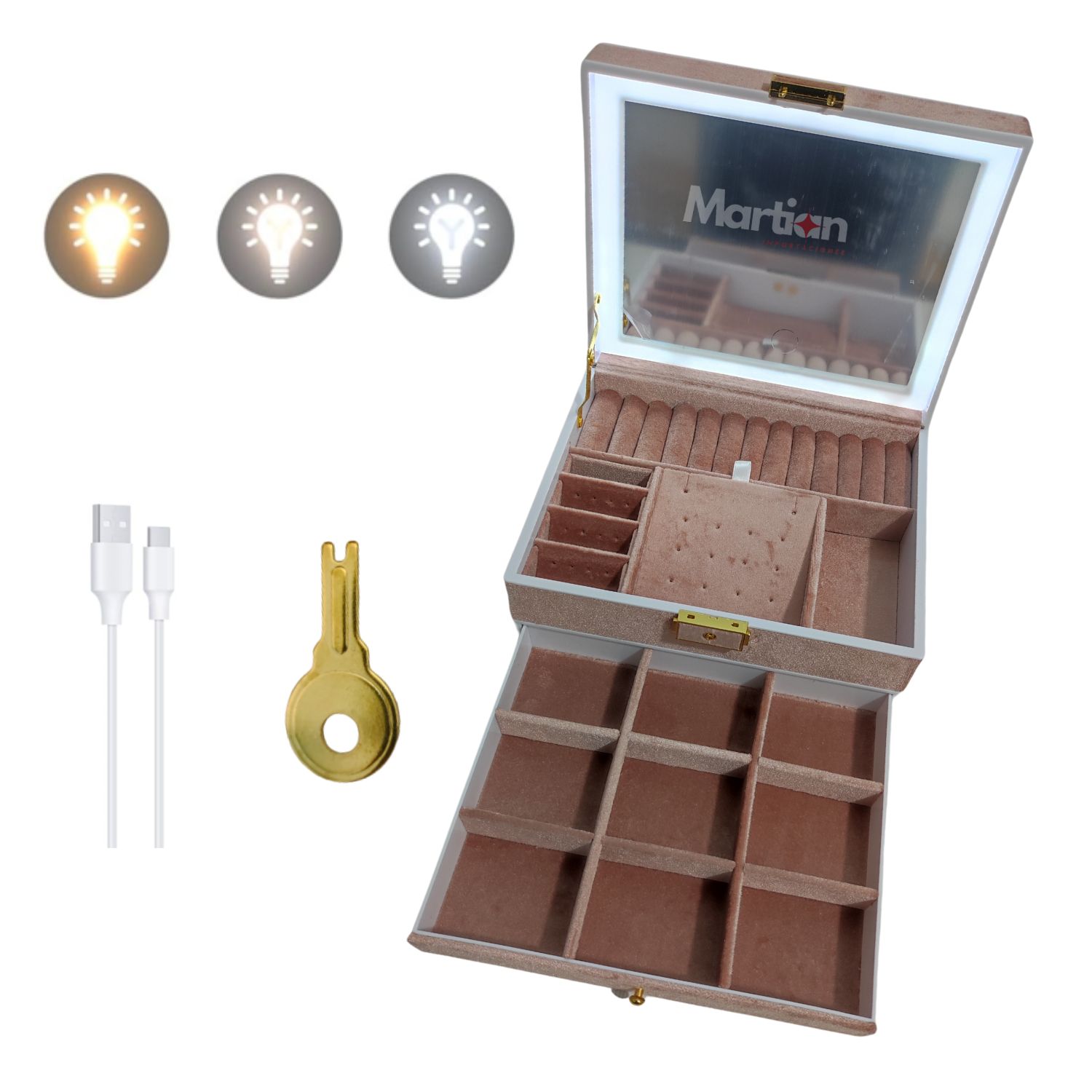 JOYERO ORGANIZADOR CON ESPEJO LED - 3