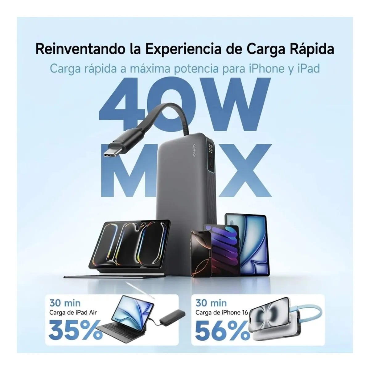 Cargador Portatil CUKTECH 20000mAh Carga Rápida 40W Garantia de 1 Año - 6