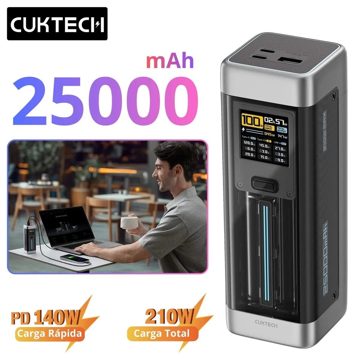 Cargador Portatil 25000mAh CUKTECH Carga Rapida 140W Garantía de 1 Año - 8