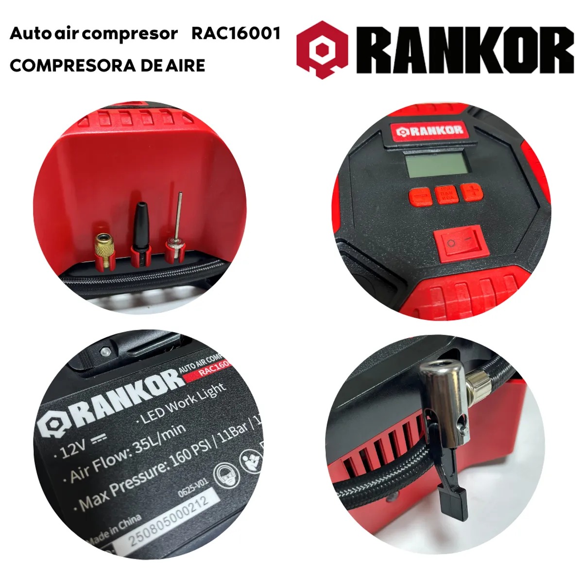 INFLADOR DE LLANTAS CON PANTALLA DIGITAL RANKOR GARANTIA DE 2 AÑOS - 9