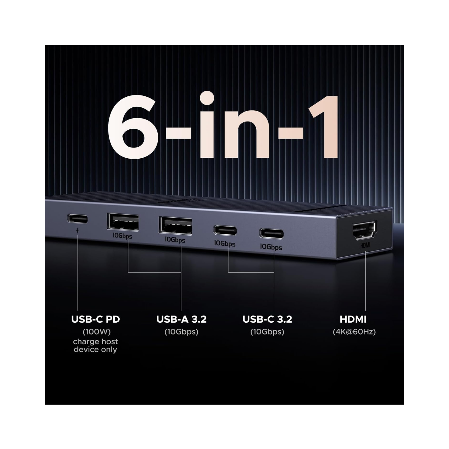 UGREEN REVODOK PRO 106 (CM818) HUB USB-C 6 EN 1 DE 10GBPS 4K A 60HZ HDMI para Laptop / Tablet / MacBook / iPad - 2