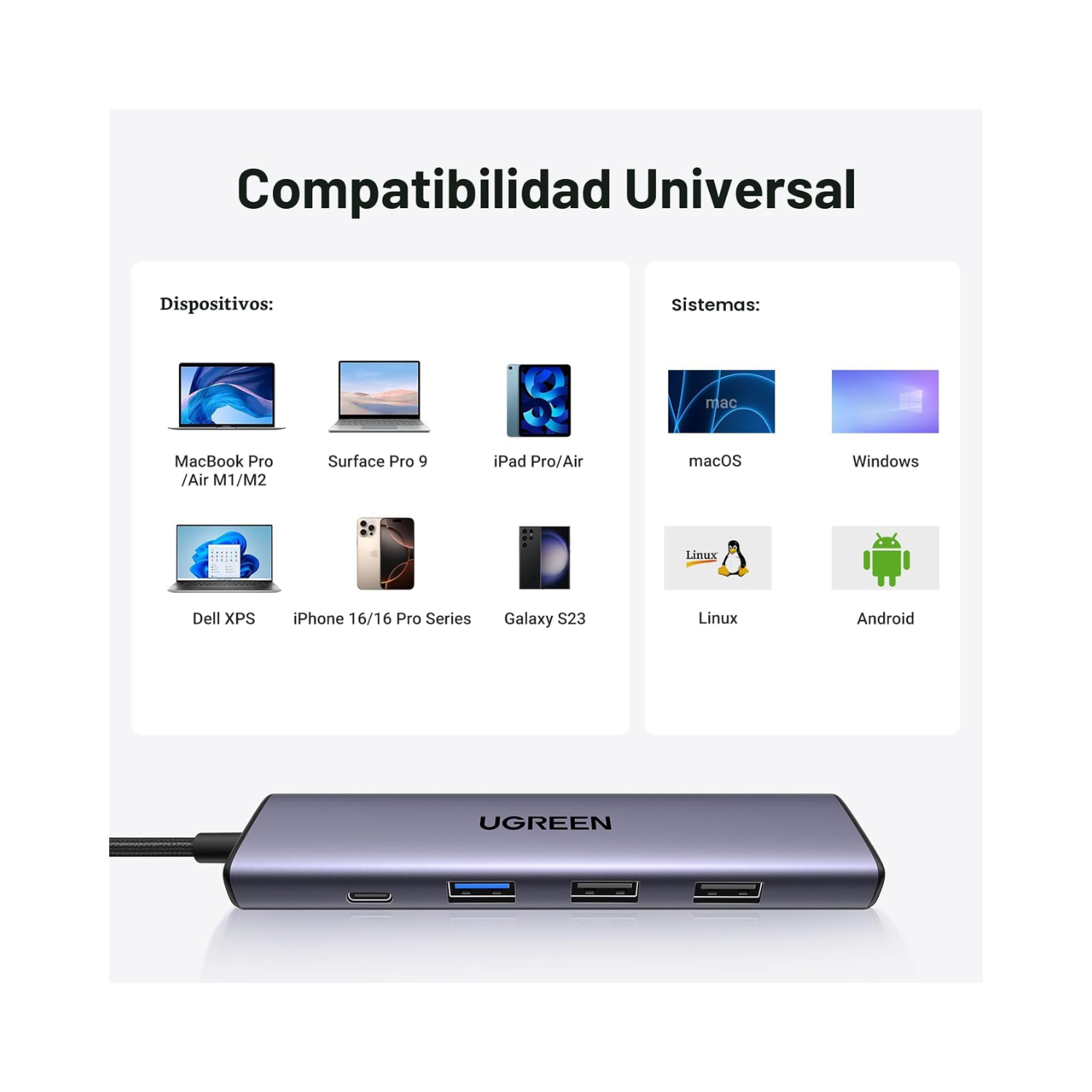 UGREEN REVODOK 105 (CM478) HUB USB-C 5 EN 1 DE 5GBPS 4K A 30HZ HDMI para Laptop / Tablet / MacBook / iPad - 7