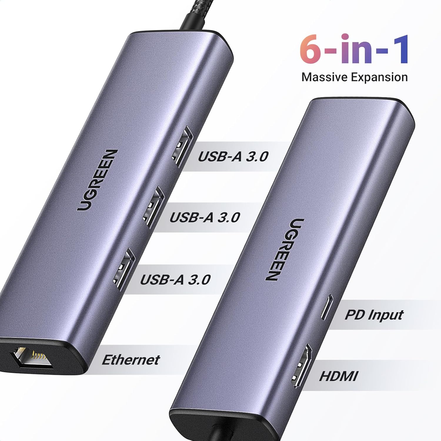 ADAPTADOR MULTIFUNCIÓN USB-C 6 EN 1 UGREEN CM512 NEGRO - 3