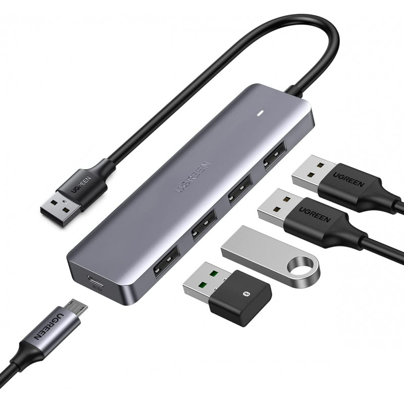 ADAPTADOR USB 3.0 DE 4 PUERTOS UGREEN CON FUENTE DE ALIMENTACIÓN USB CM219 GRIS - 2