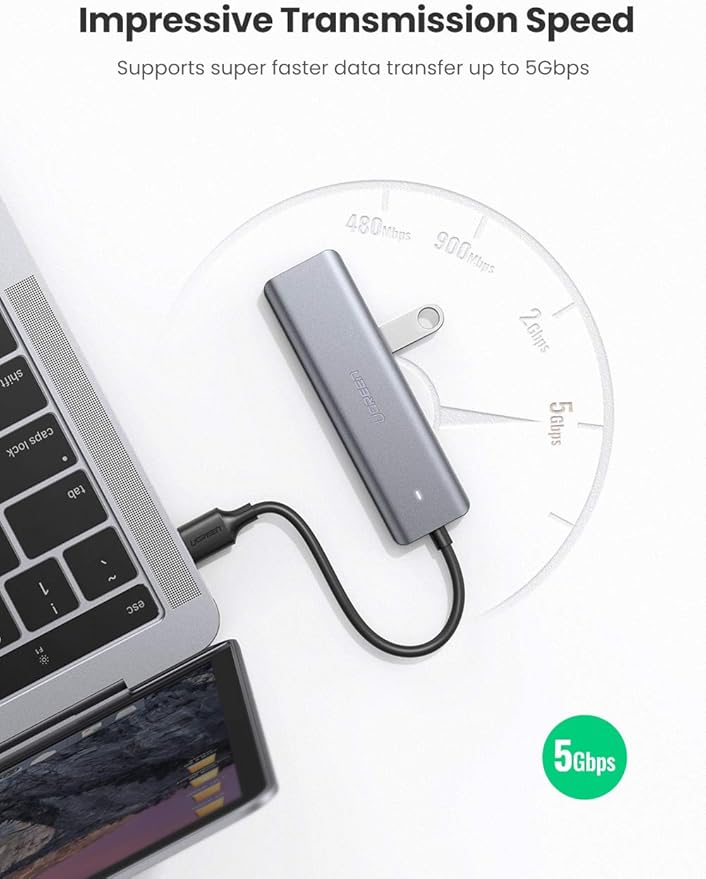 ADAPTADOR USB 3.0 DE 4 PUERTOS UGREEN CON FUENTE DE ALIMENTACIÓN USB CM219 GRIS - 3