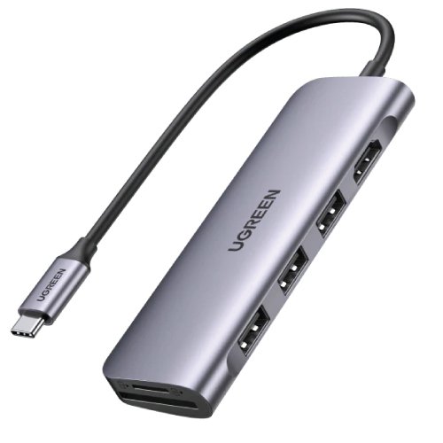 ADAPTADOR UGREEN USB-C A 2 PUERTOS USB 3.0-A + HDMI + TF/SD, CM195 GRIS - 1