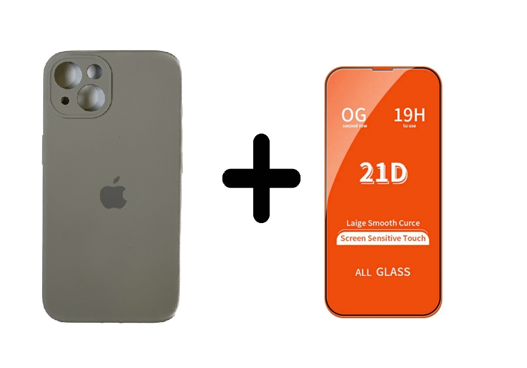 CASE SILICON Y VIDRIO TEMPLADO PARA IPHONE 15 PLUS GRIS - 1