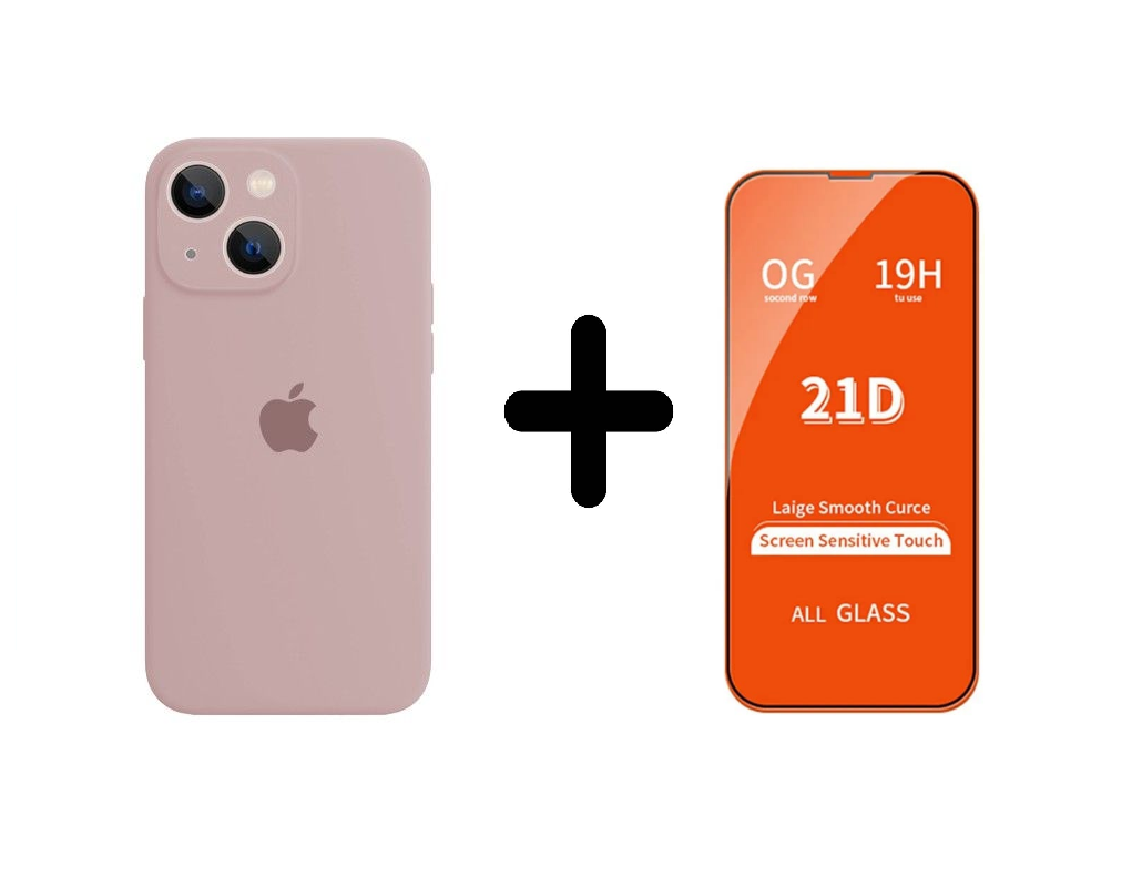 CASE SILICON Y VIDRIO TEMPLADO PARA IPHONE 15 PLUS NUDE - 1