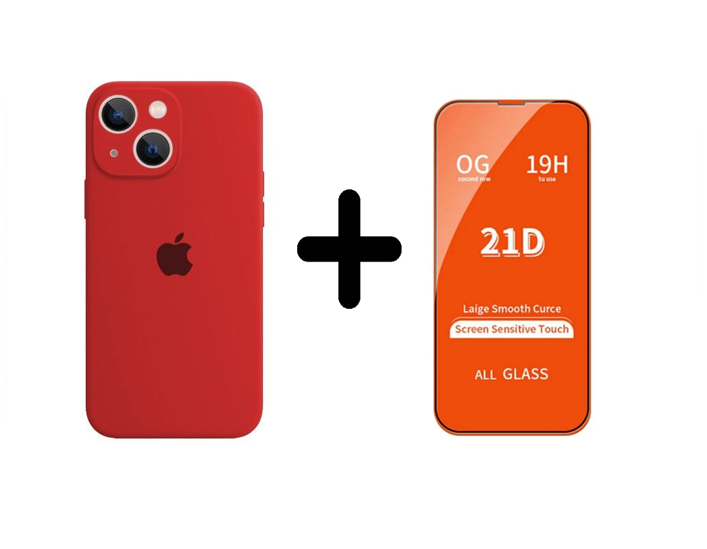 CASE SILICON Y VIDRIO TEMPLADO PARA IPHONE 15 PLUS ROJO - 1