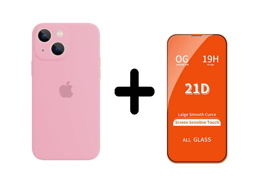 CASE SILICON Y VIDRIO TEMPLADO PARA IPHONE 15 PLUS ROSADO - 1