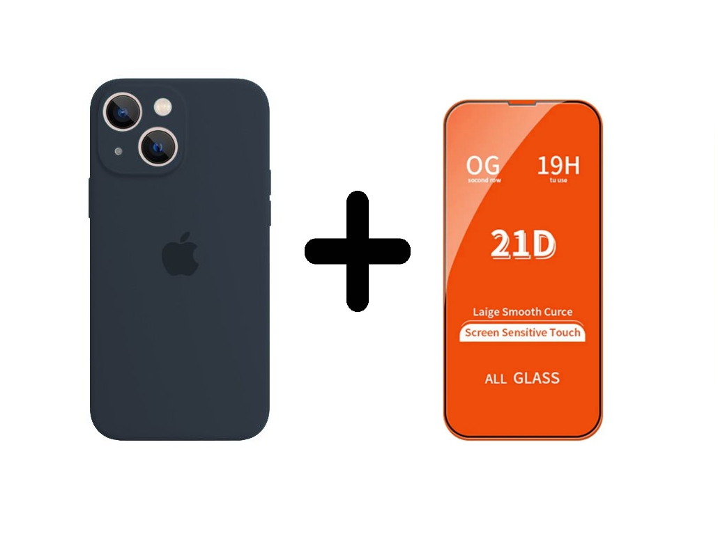 CASE SILICON Y VIDRIO TEMPLADO PARA IPHONE 15 PLUS AZUL - 1