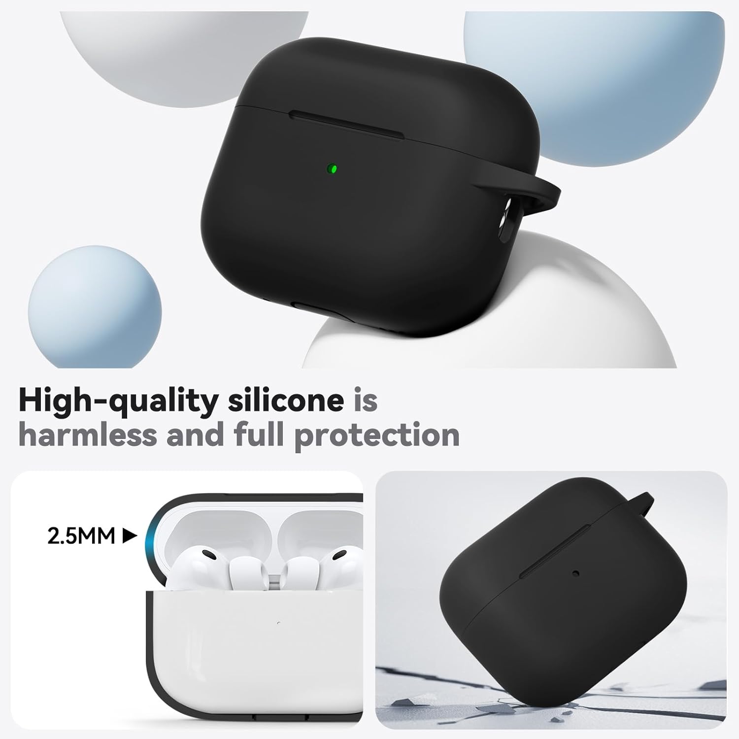FUNDA SILICONA PARA AIRPODS PRO 3 -NEGRO - 3