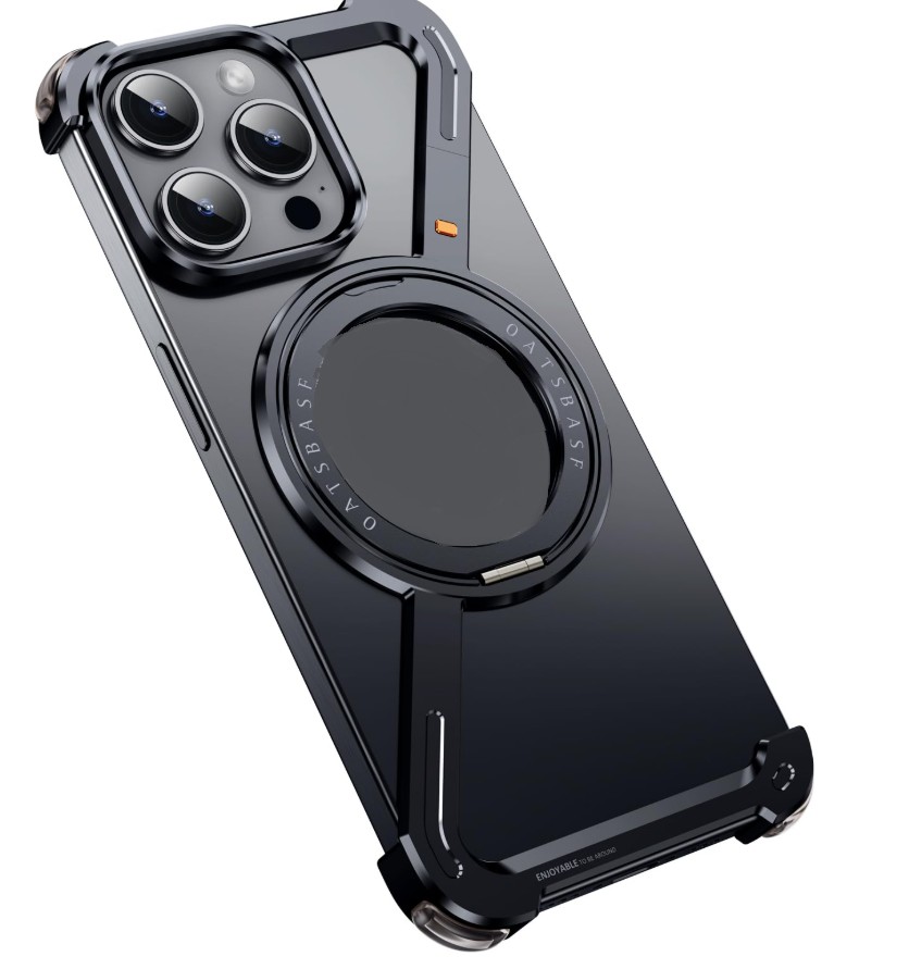 FUNDA DE TITANIO PARA IPHONE 15 PRO MAX SOPORTE GIRATORIO DE 360 - NEGRO - 2