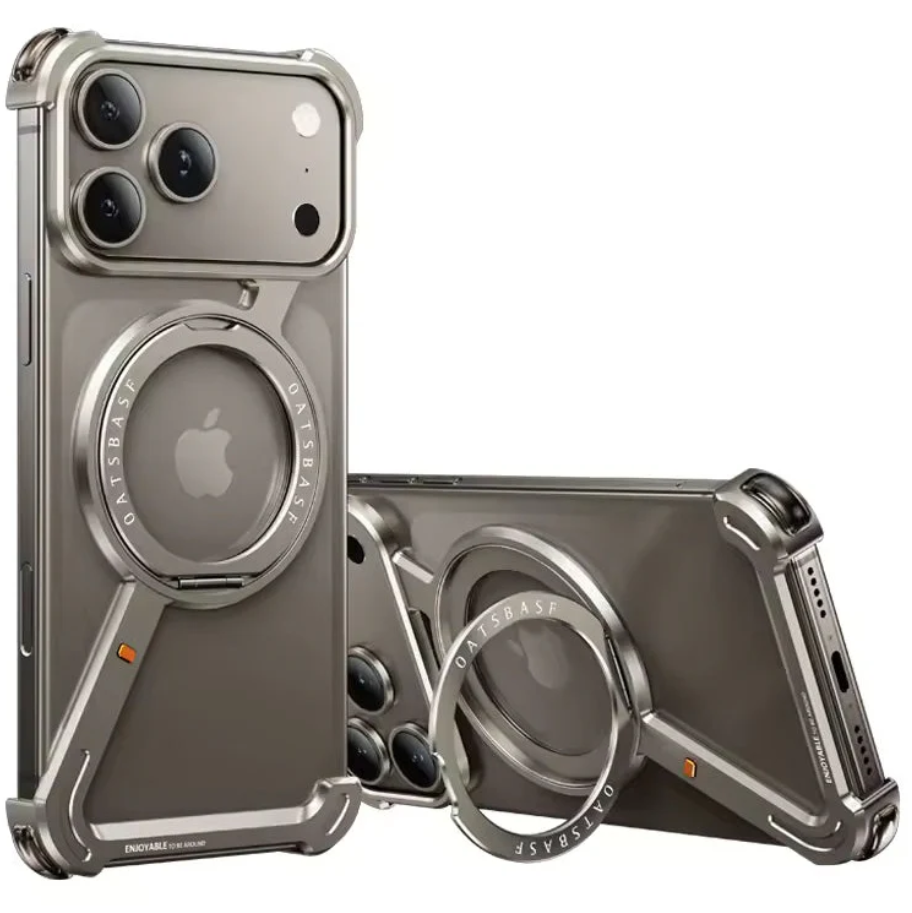 FUNDA DE TITANIO PARA IPHONE 17 PRO MAX SOPORTE GIRATORIO DE 360 - TITANIO - 2