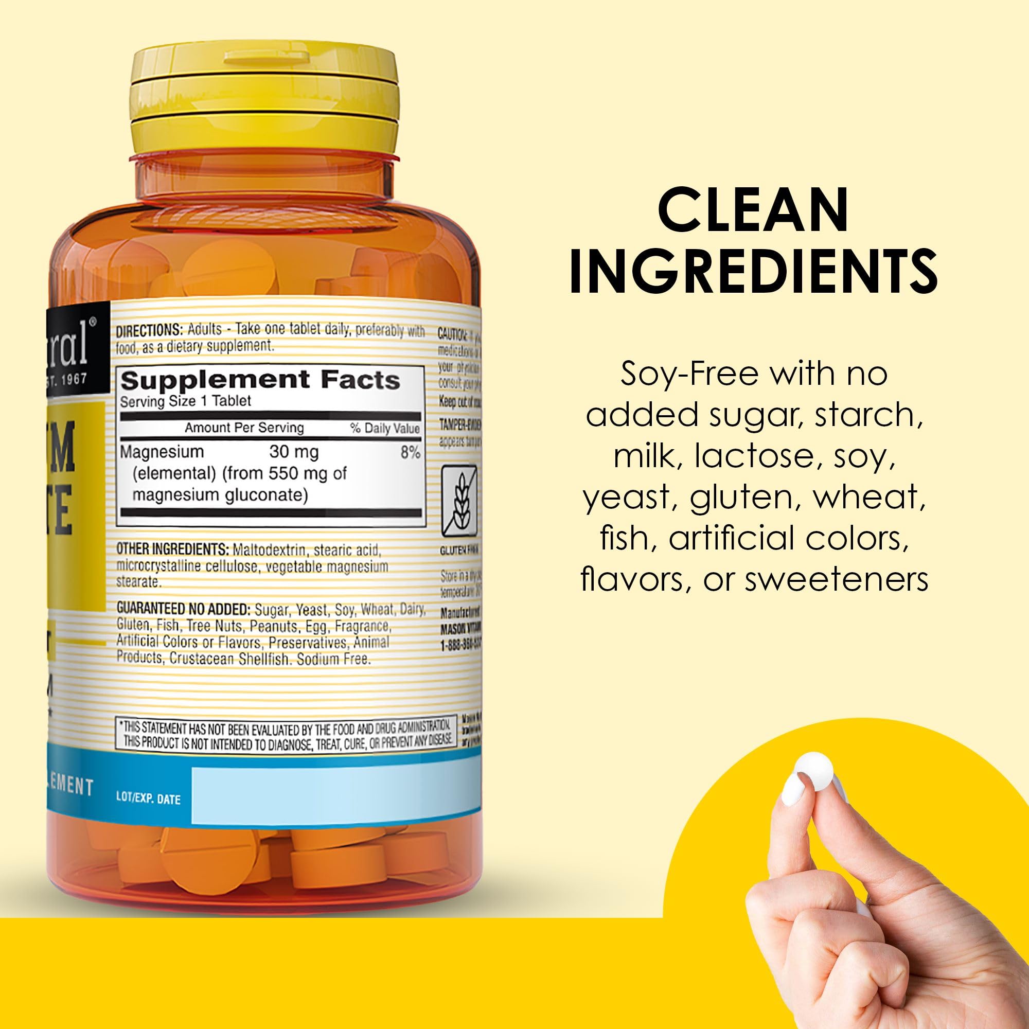 SUPLEMENTO MASON NATURAL MASON GLUCONATO DE MAGNESIO 550MG 100 TABLETAS 03 FRASCOS - 2