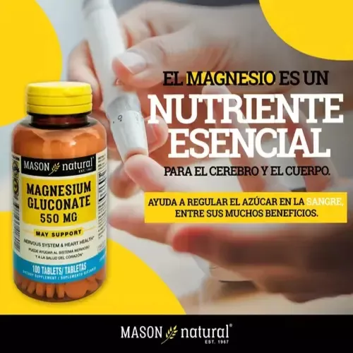 SUPLEMENTO MASON NATURAL MASON GLUCONATO DE MAGNESIO 550MG 100 TABLETAS 03 FRASCOS - 5