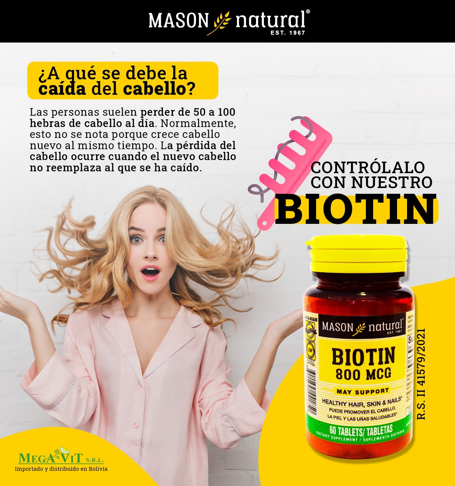 SUPLEMENTO MASON NATURAL BIOTINA MASON 10.000MCG + KERATINA 100MCG 60 TABLETAS - 4
