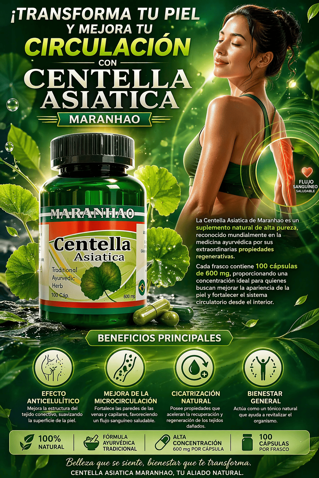 SUPLEMENTO CENTELLA ASIÁTICA MARANHÃO 600MG 100 CAPSULAS - 2