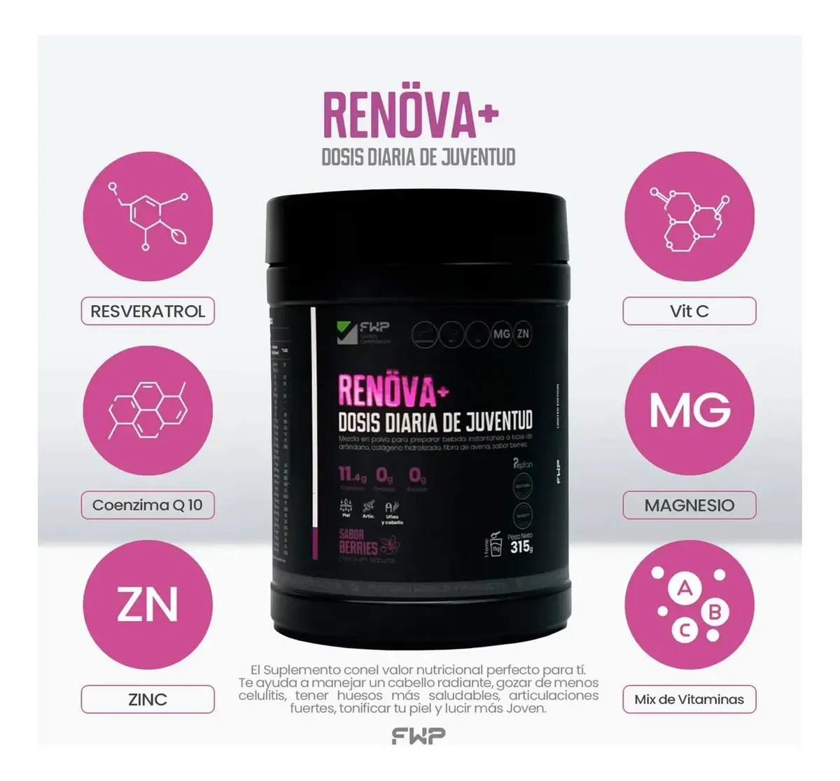 RENÖVA+ COLÁGENO HIDROLIZADO CON BIOPÉPTIDOS ACTIVOS 315GR - 2