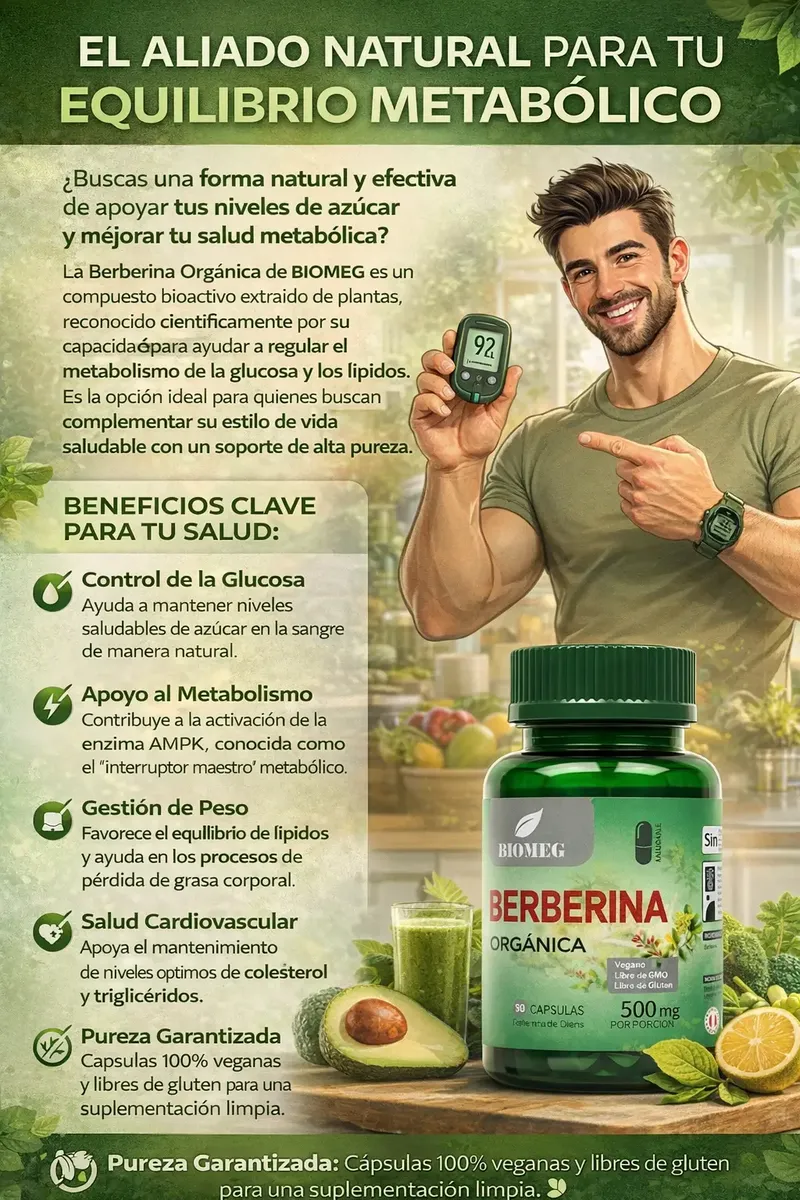 BERBERINE ORGANICA BIOMEG CONTROLA GLUCOSA 500MG 90 CAPSULAS - 2