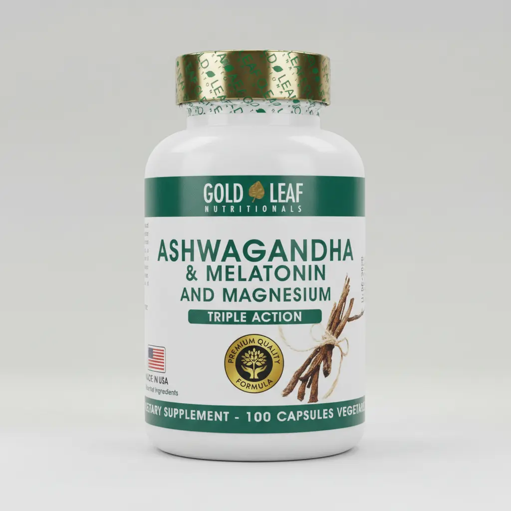 ASHWAGANDHA CON MELATONINA Y MAGNESIO GOLD LEAF 100 CAPSULAS - 1