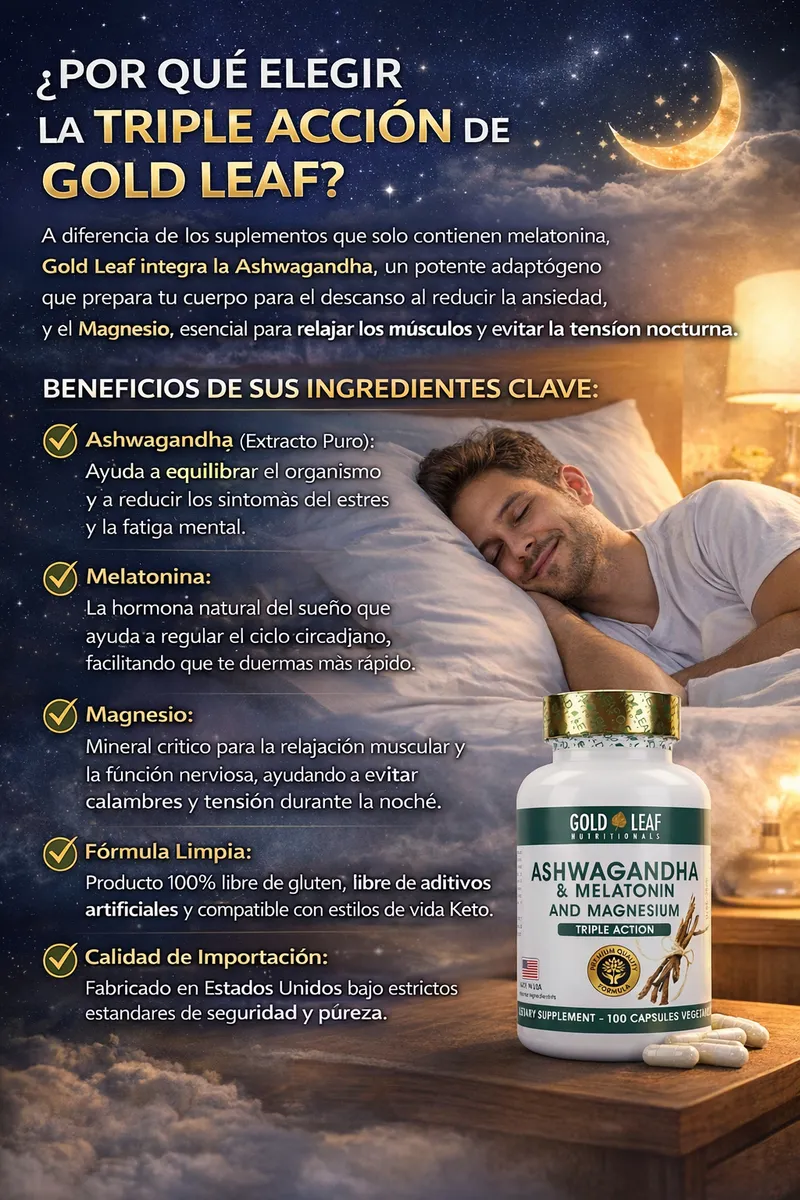 ASHWAGANDHA CON MELATONINA Y MAGNESIO GOLD LEAF 100 CAPSULAS - 4