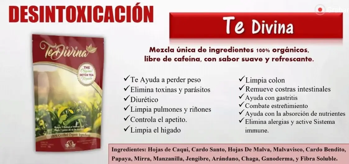 TÉ DIVINA DETOX VIDA DIVINA SABOR NATURAL LIBRE GLUTEN ORGÁNICO 8.5G - 3