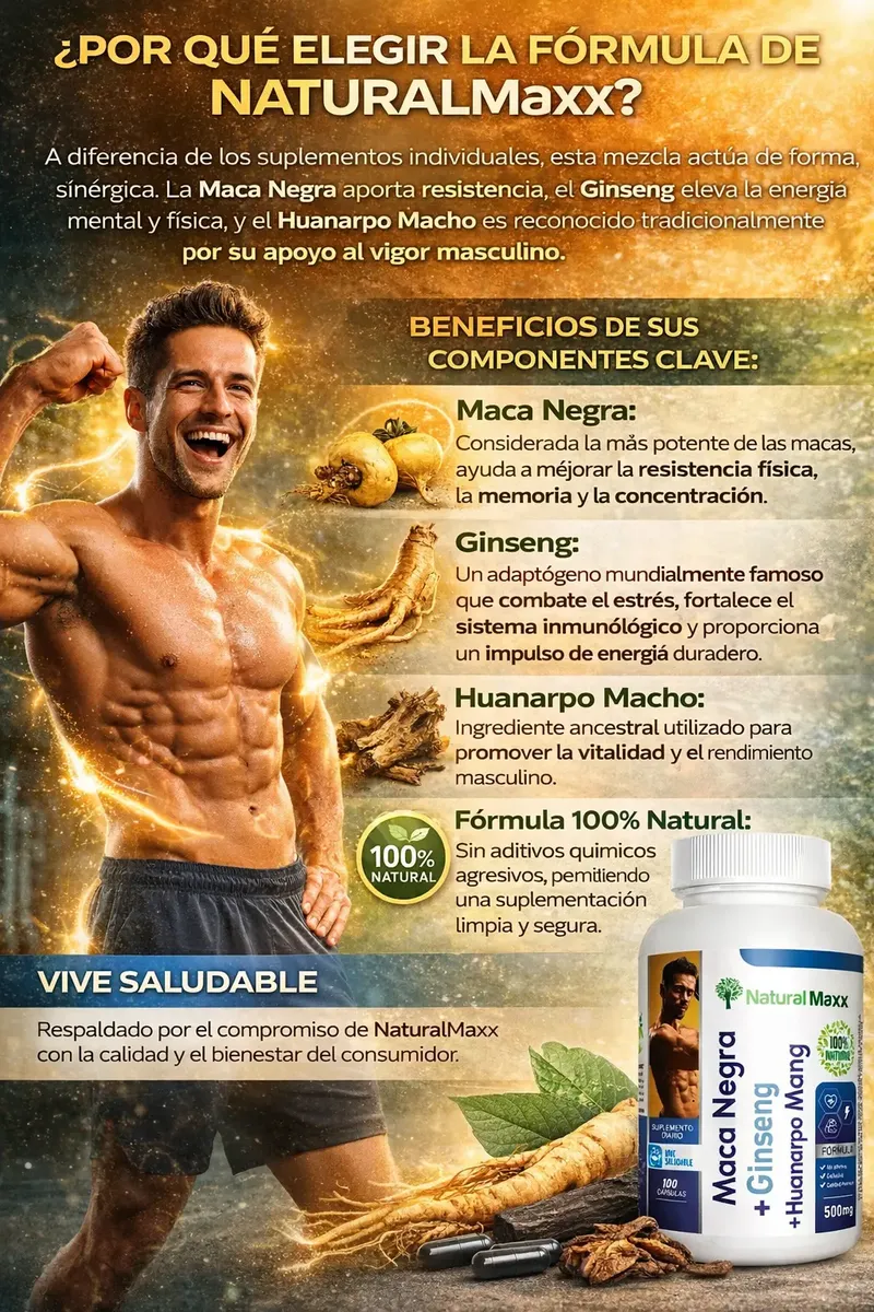 MACA NEGRA + GINSENG + HUANARPO 500MG NATURALMAX 100 CAPSULAS - 3