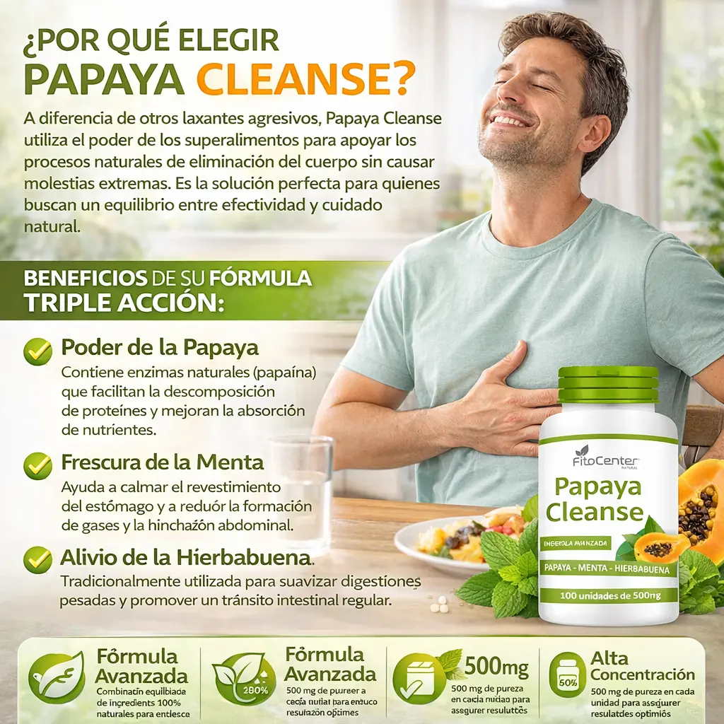 PAPAYA CLEANSE 500MG FITOCENTER LIMPIEZA DETOX 100 CAPSULAS - 3