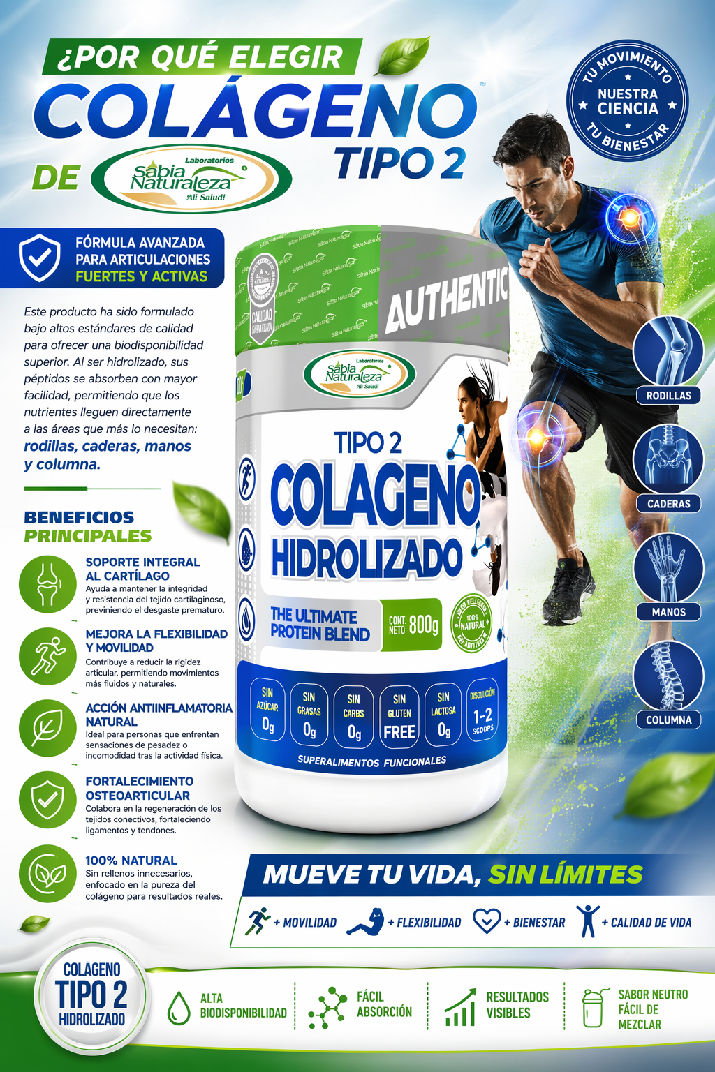COLAGENO HIDROLIZADO TIPO 2 SABIA NATURALEZA - ARTICULAR ARANDANOS 800G. - 2