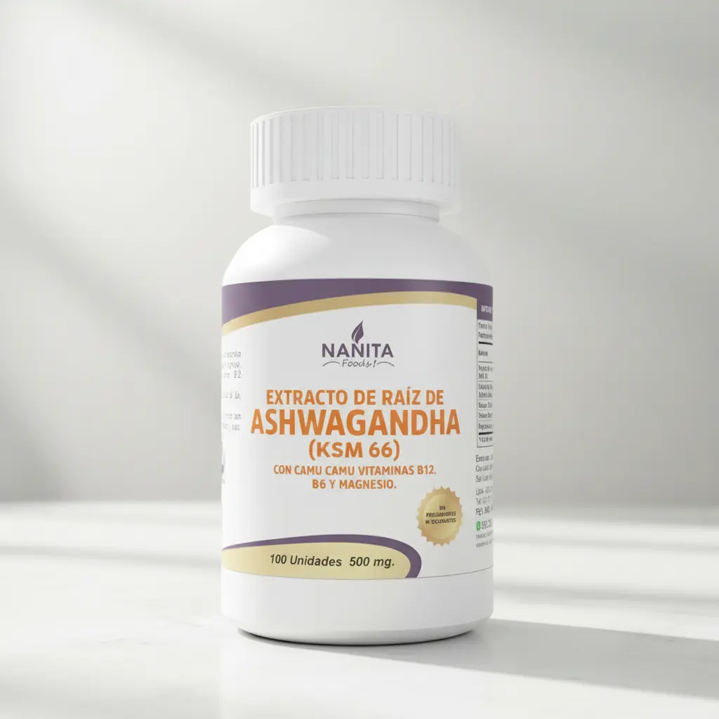 ASHWAGANDHA (KSM66) NANITA FOODS VITAMINAS B6 - B12 500MG 100 CAPSULAS - 1
