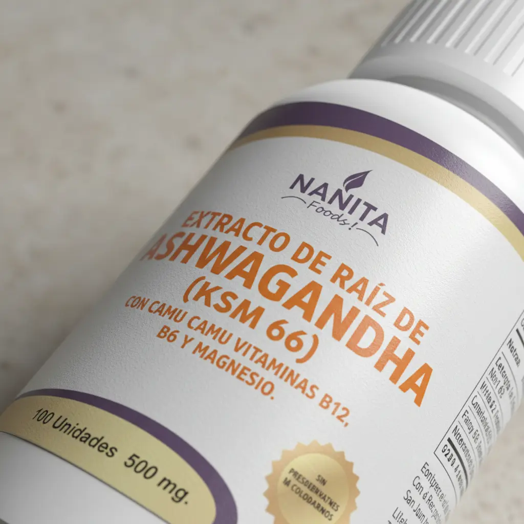 ASHWAGANDHA (KSM66) NANITA FOODS VITAMINAS B6 - B12 500MG 100 CAPSULAS - 3