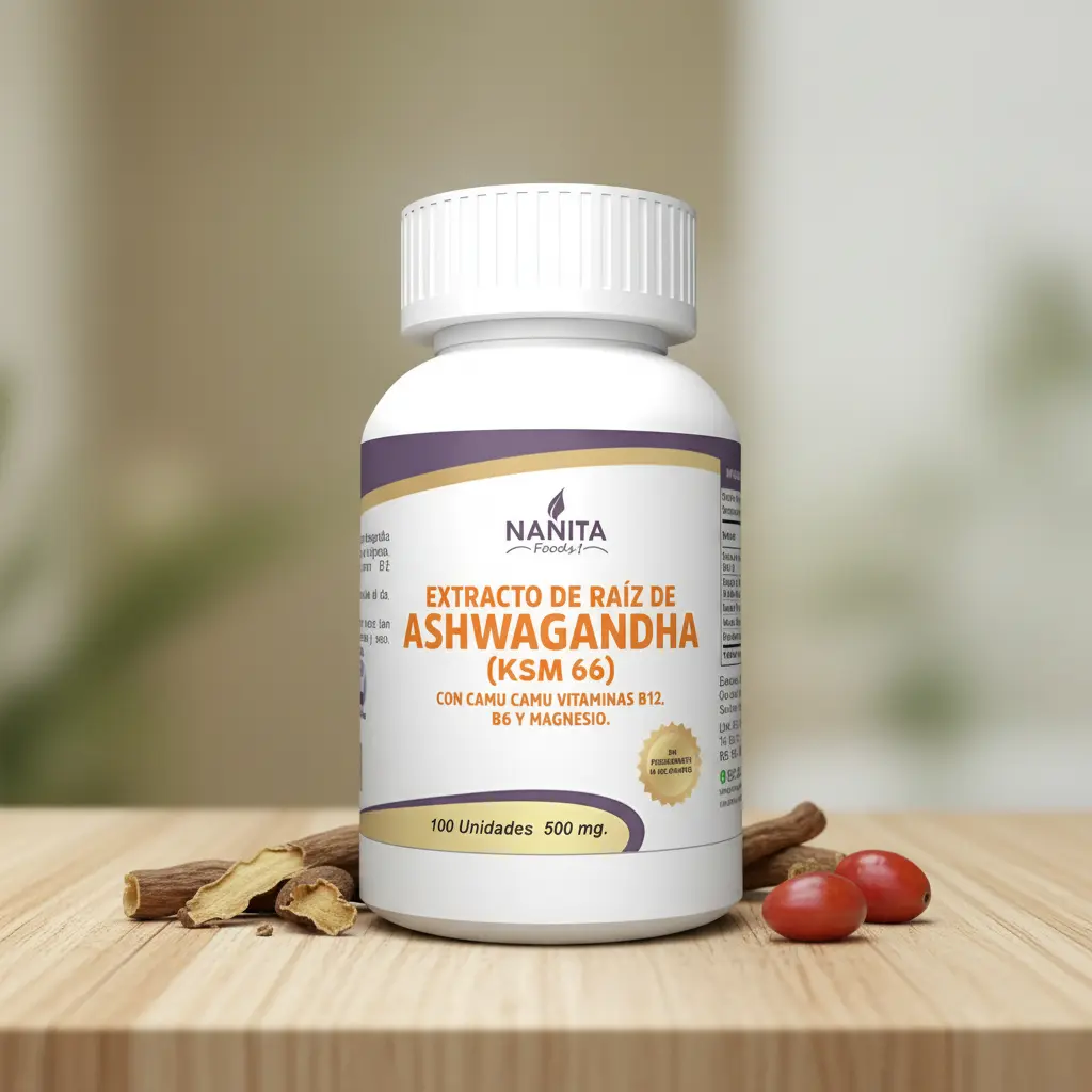 ASHWAGANDHA (KSM66) NANITA FOODS VITAMINAS B6 - B12 500MG 100 CAPSULAS - 4