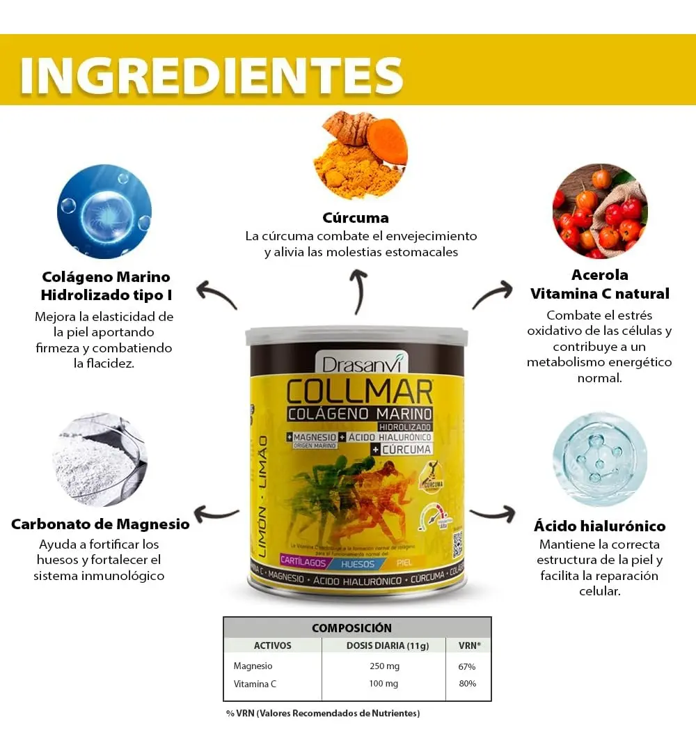 COLÁGENO MARINO HIDROLIZADO + CURCUMA ESPAÑOL DRASANVI 300G - 3