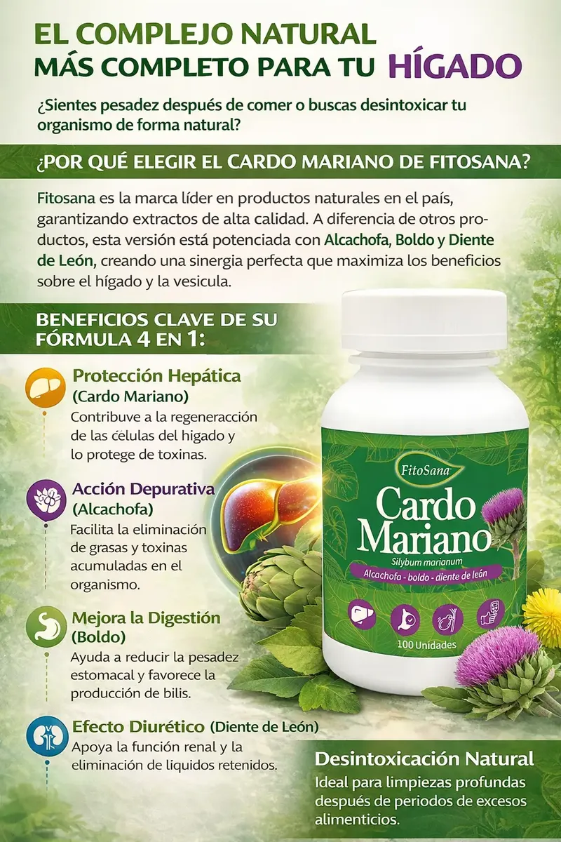 CARDO MARIANO REGENERADOR HEPATICO FITOSANA 100 CAPSULAS - 2