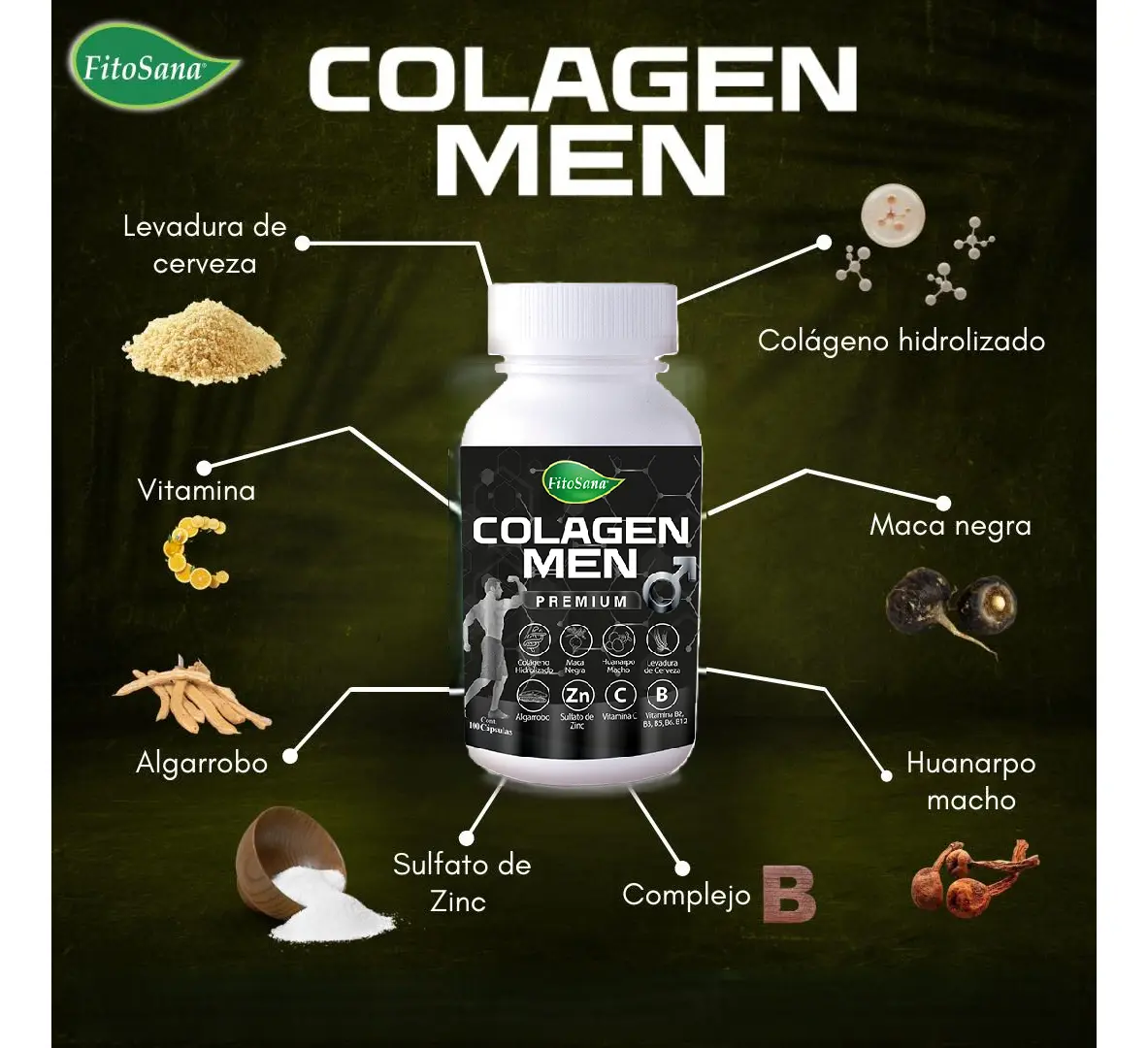 COLAGENO MEN PREMIUM FITOSANA SALUD MASCULINA 100 CAPSULAS - 2
