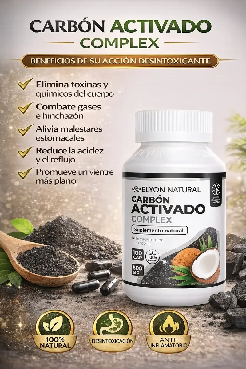 CARBÓN ACTIVADO ELYON NATURAL APOYO DIGESTIVO 500MG 100 UNID - 3